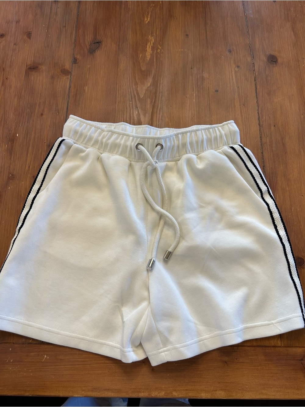 Tahari White Athletic Shorts with Black Side Stripes